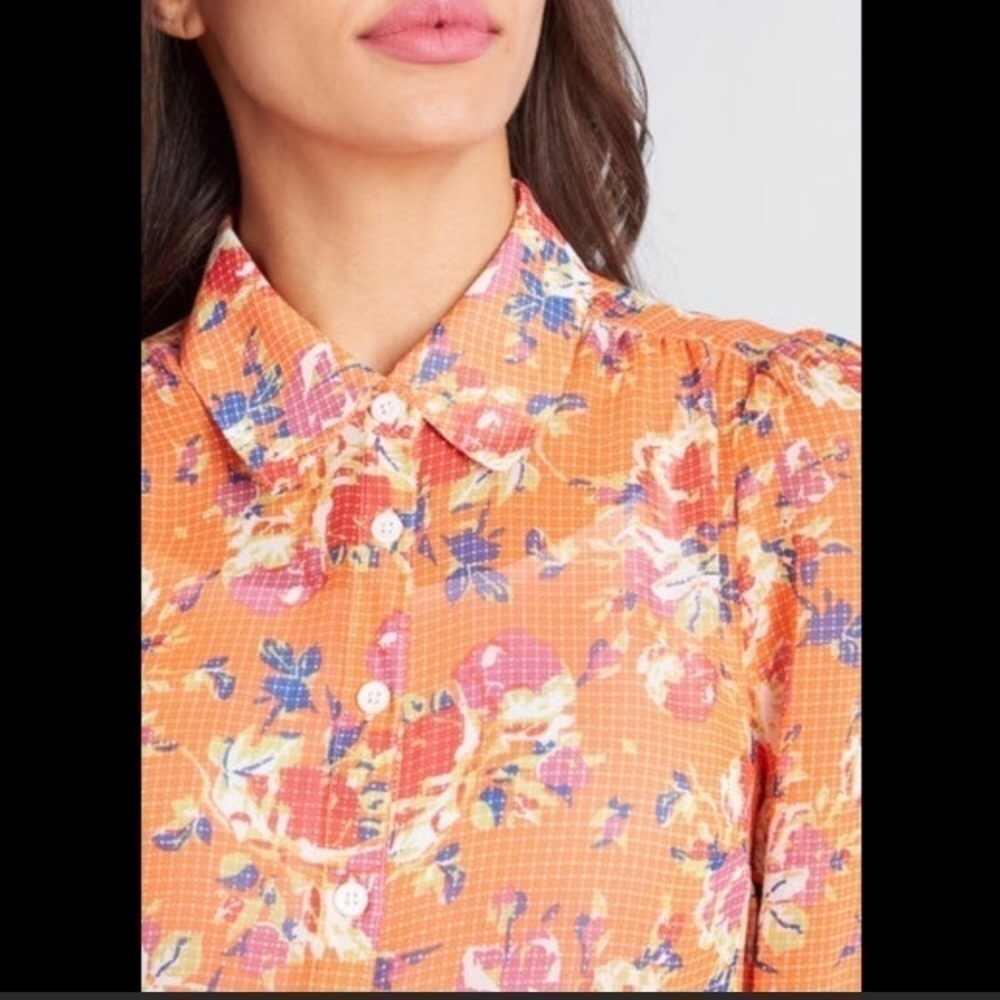 MODCLOTH Be Buzzworthy Floral Print Orange Blouse Size Small - Picture 5 of 16